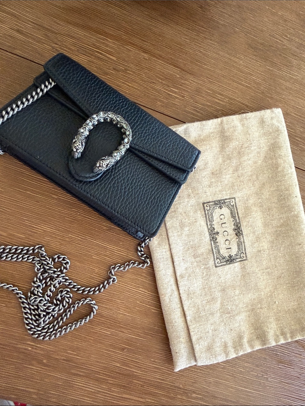 Gucci Black Leather Dionysus Mini Chain Crossbody